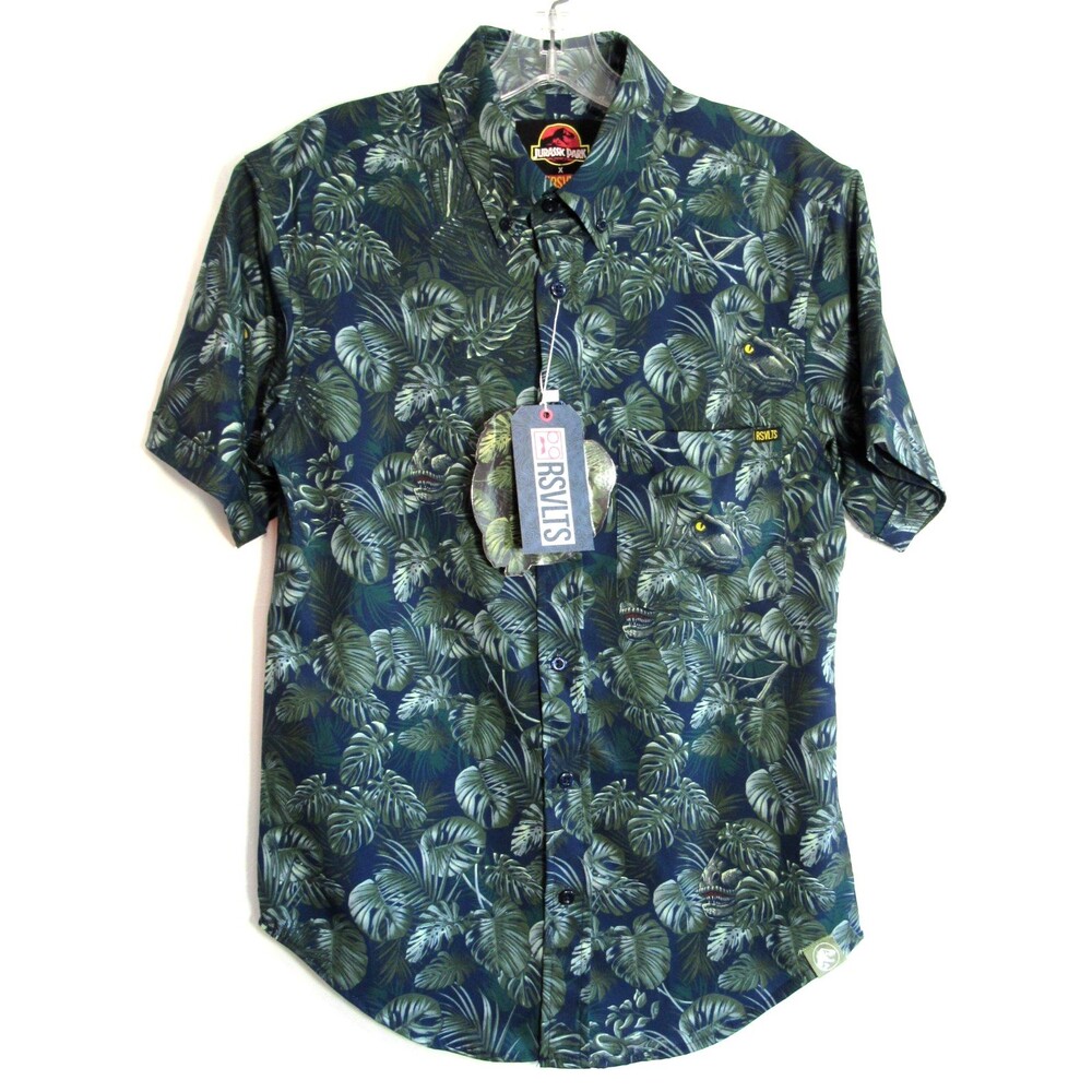 RSVLTS Jurassic Park Clever Girl Kunuflex Short Sleeve Button Down Shirt XS NWT